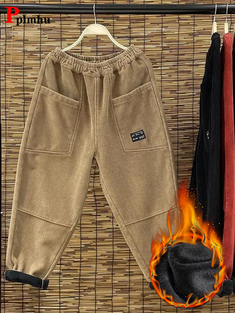 Corduroy Pant Warm - Pantalones bombachos de terciopelo para mujer,
