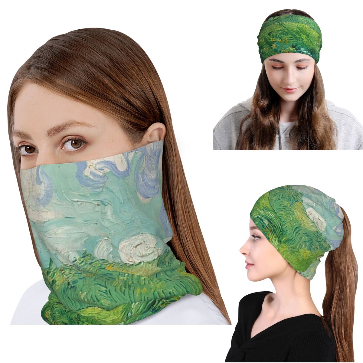 Knit Beanie Hat Warm - Green Wheat Fields, Auvers, Vincent Van